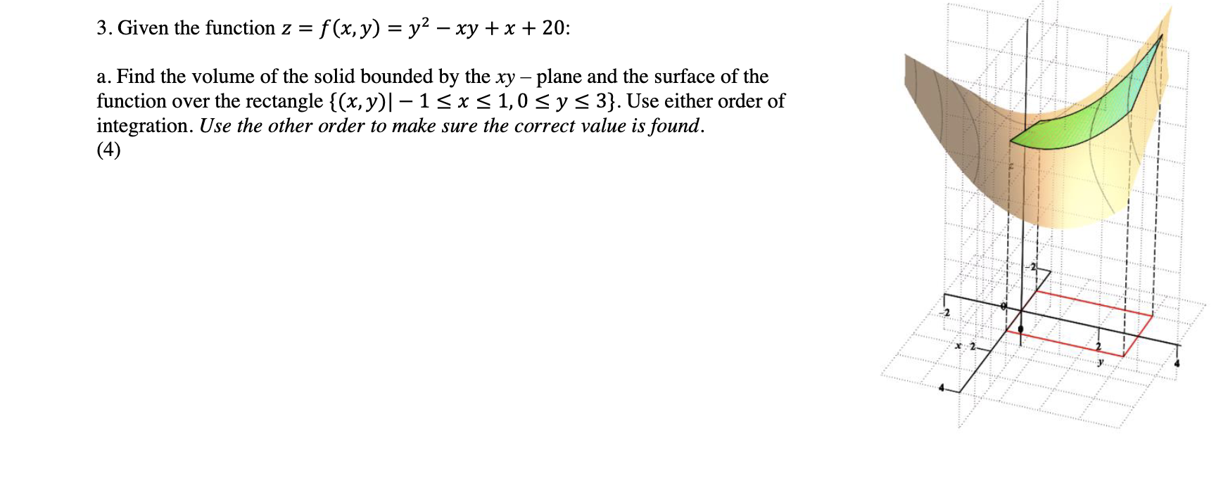 of the function over the rectangle {(x, y)| 1 S x S