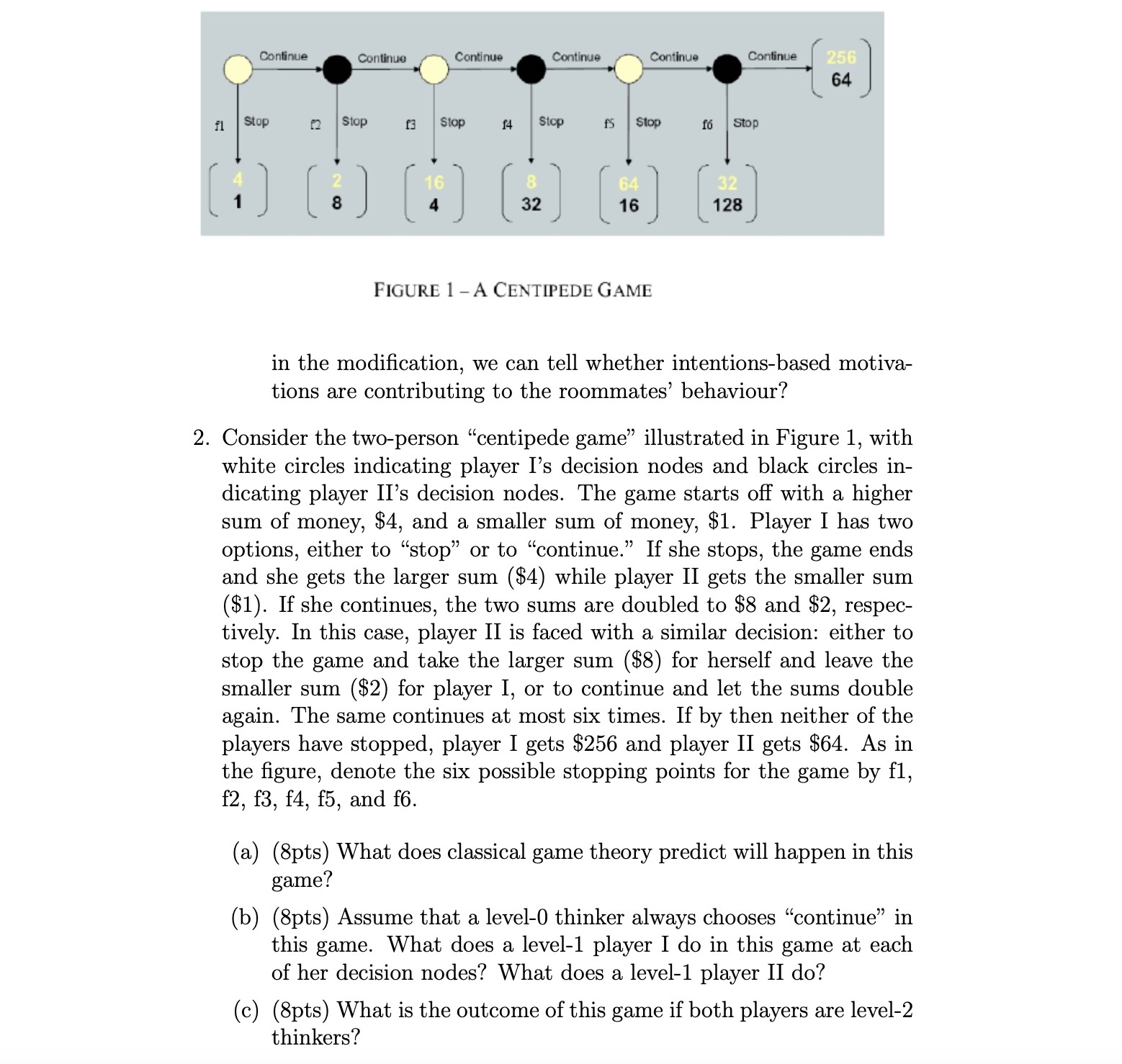 contributing to the roommates' behaviour? 2. Consider the two-person \"centipede game\" illustrated