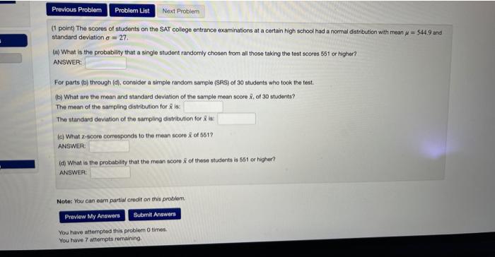 students on the SAT college entrance examinations at a certain high school