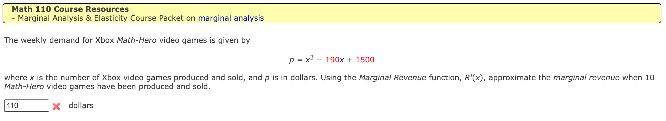 on marginal analysis If the demand function for math self-help videos is