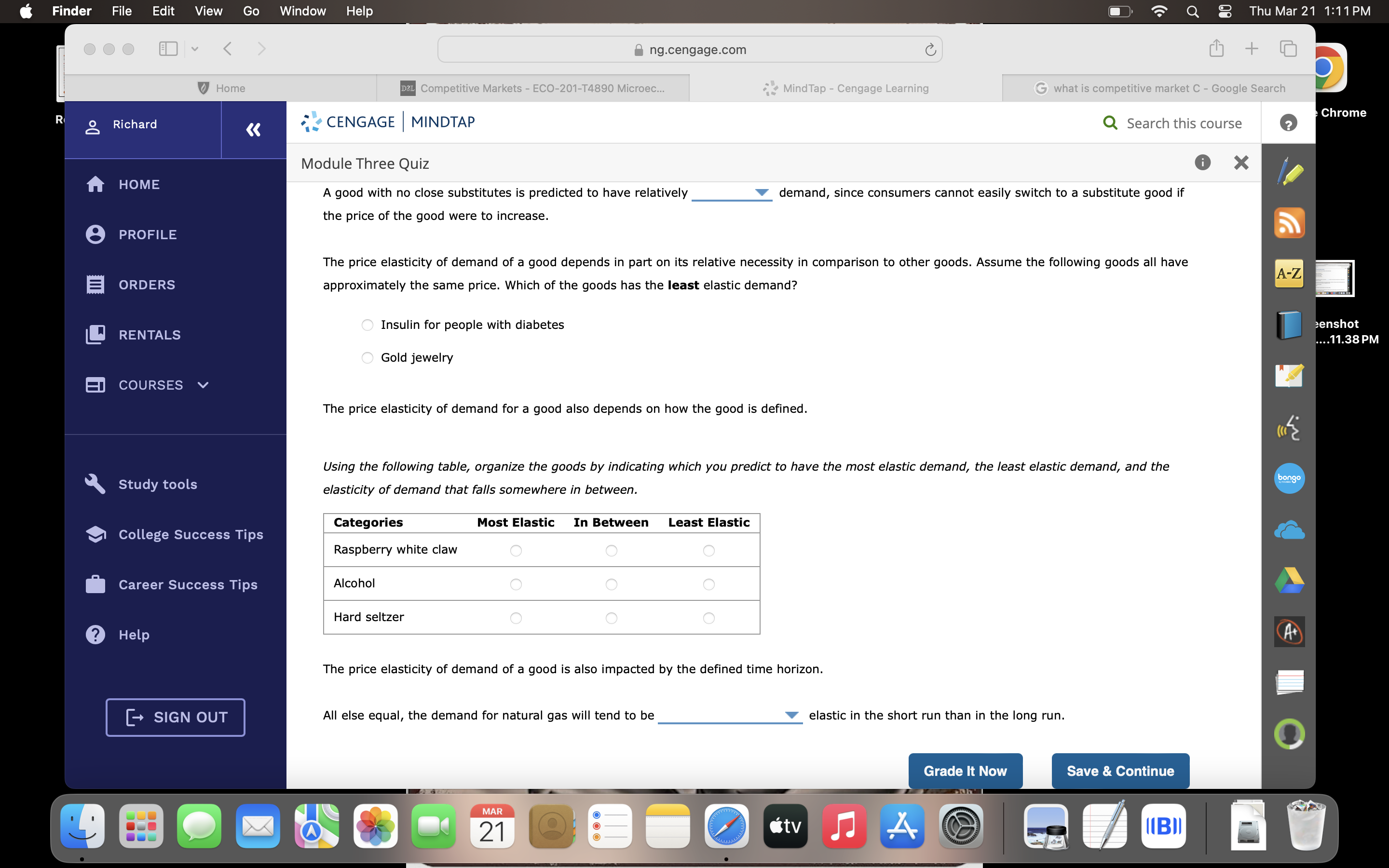 following list containing several price elasticity of demand determinants: ORDERS The availability