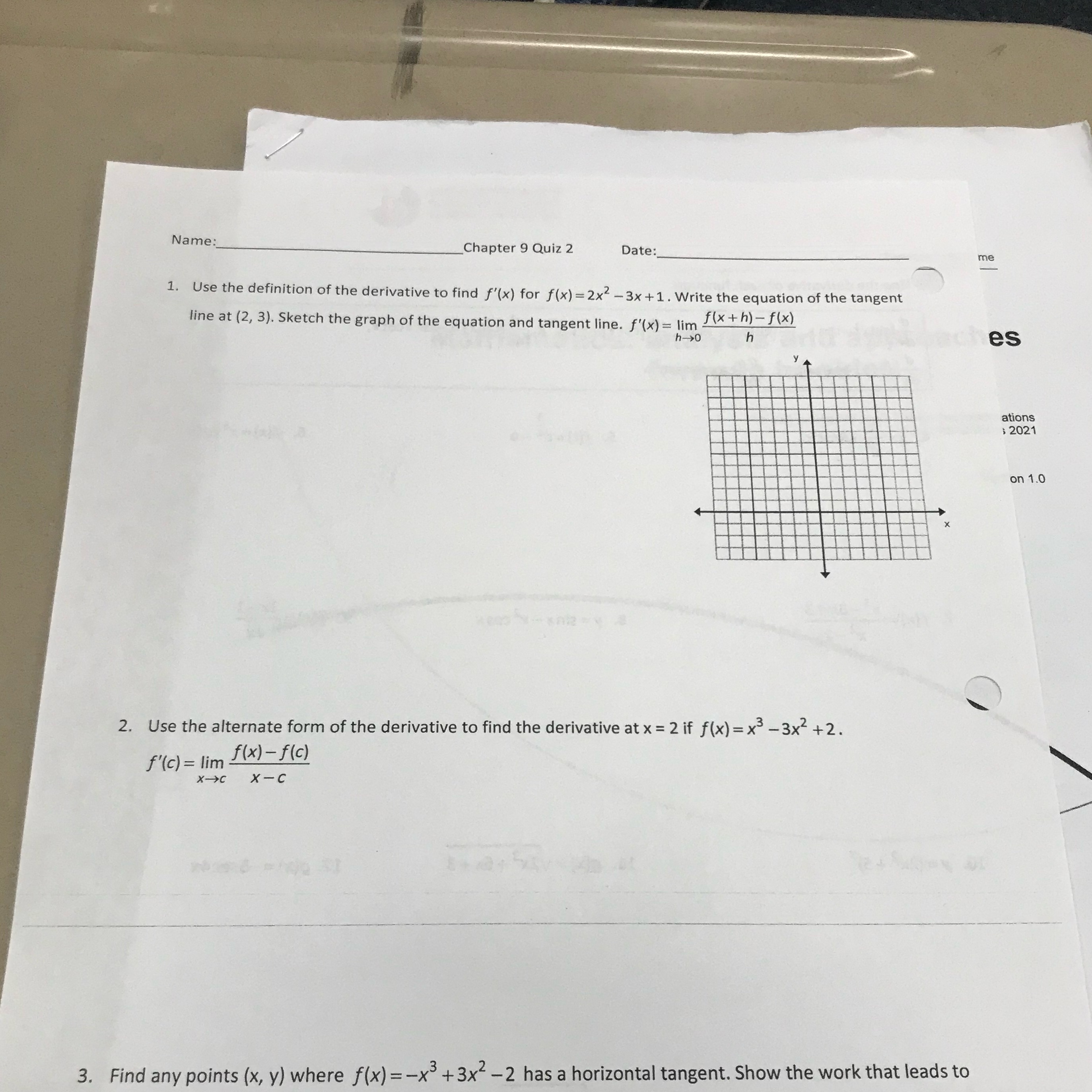 Plz help me 1-3 Name : Chapter 9 Quiz 2 Date:
