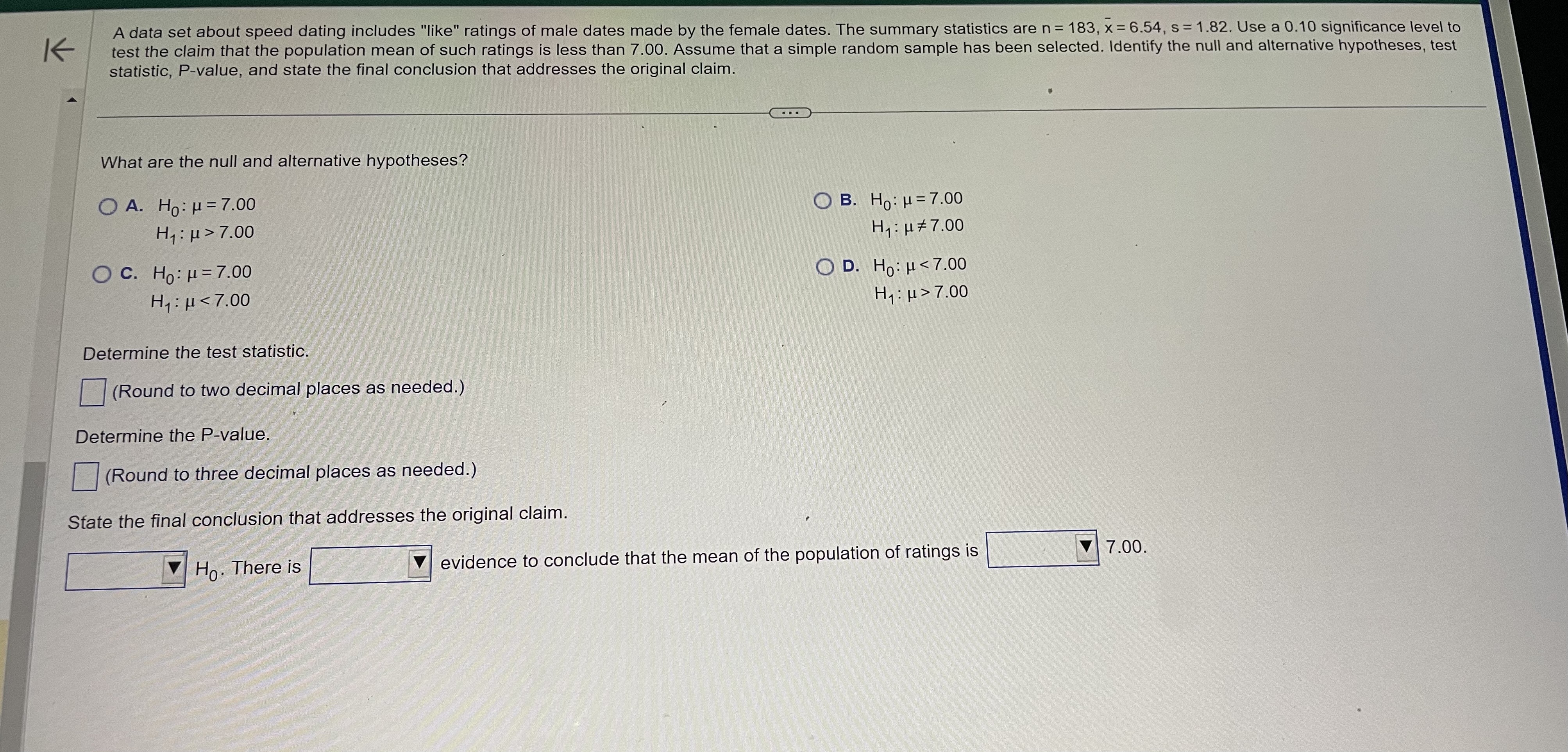 male dates made by the female dates. The summary statistics are n