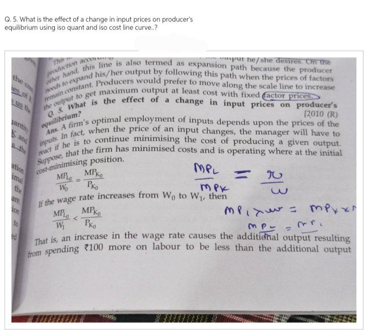 effect of a change in input prices on producer's equilibrium using iso