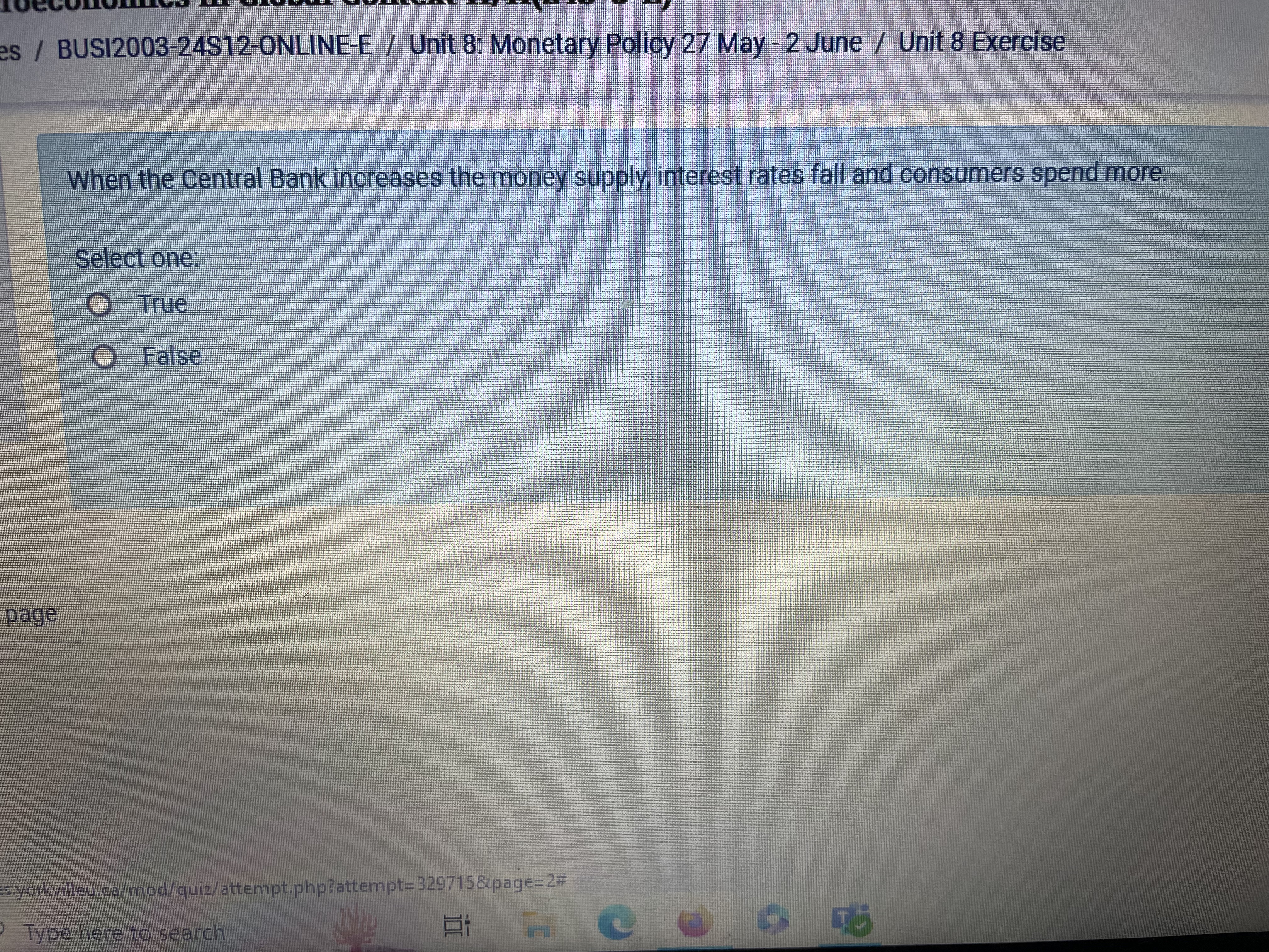 es / BUSI2003-24512-ONLINE-E / Unit 8: Monetary Policy 27 May -