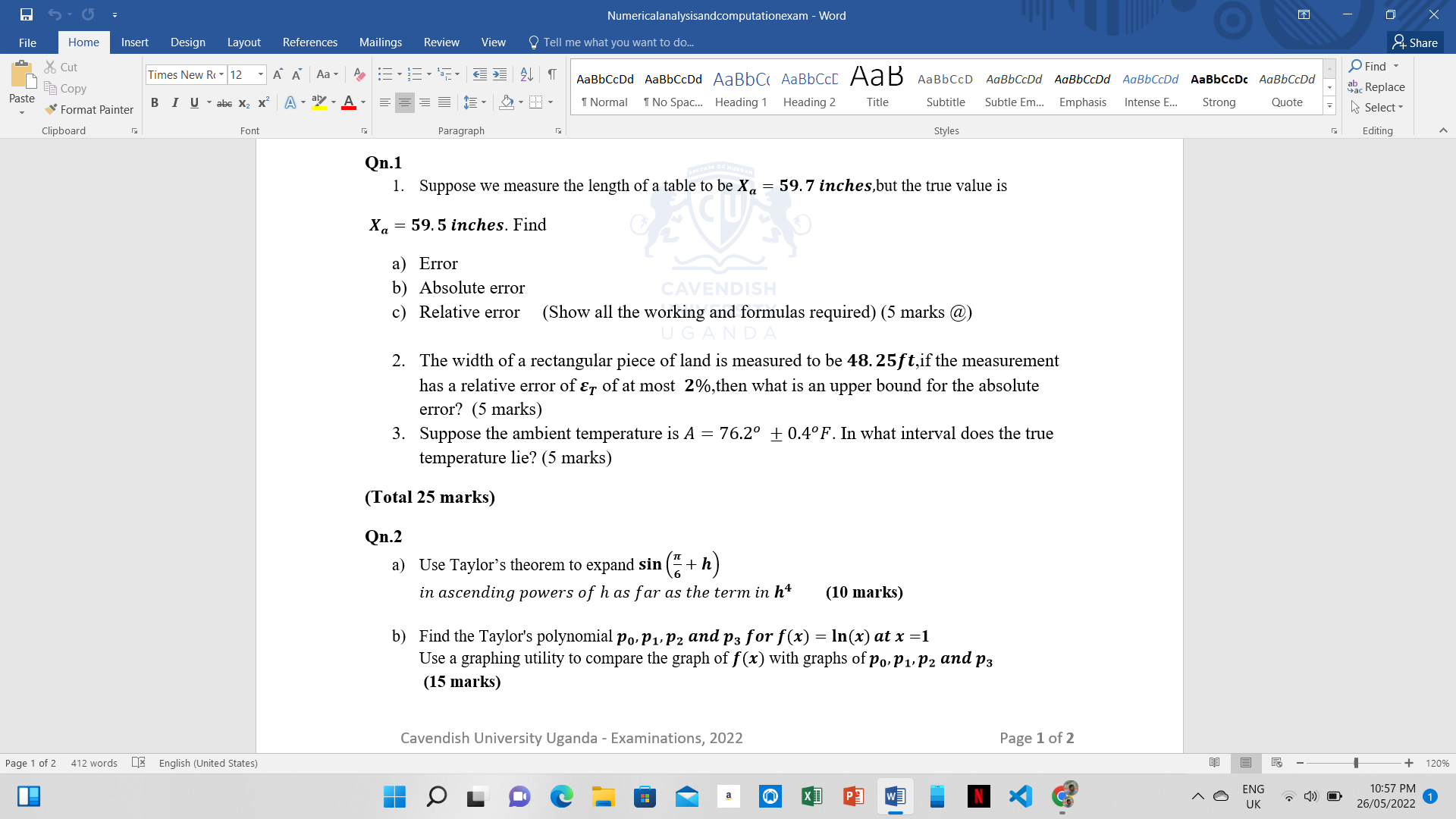 Numericalanalysisandcomputationexam - Word File Home Insert Design Layout References Mailings Review