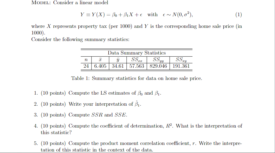  MODEL: Consider a linear model Y =Y(X) = Bot BIX +e