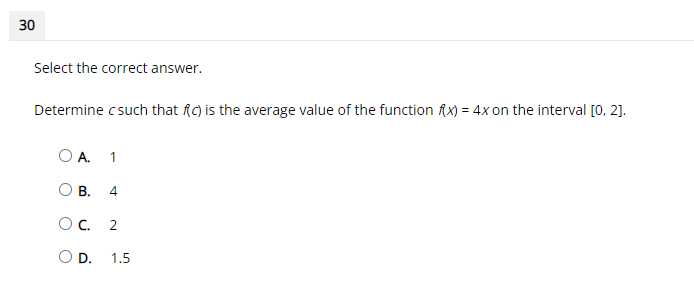 330 Select the correct answer. Determine csuch that ((c) is the average