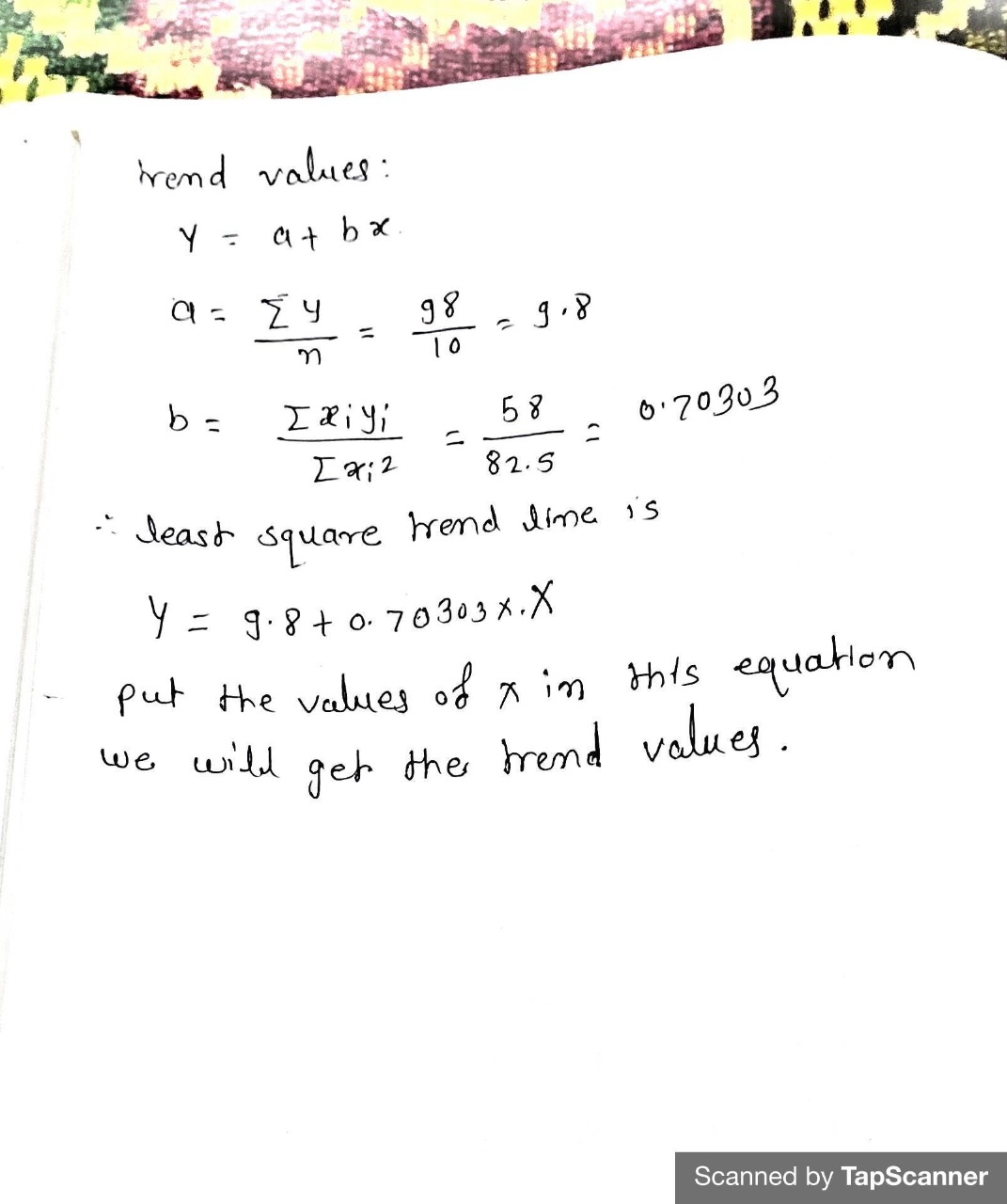 irend values: Y = at bx a = zy 98 n