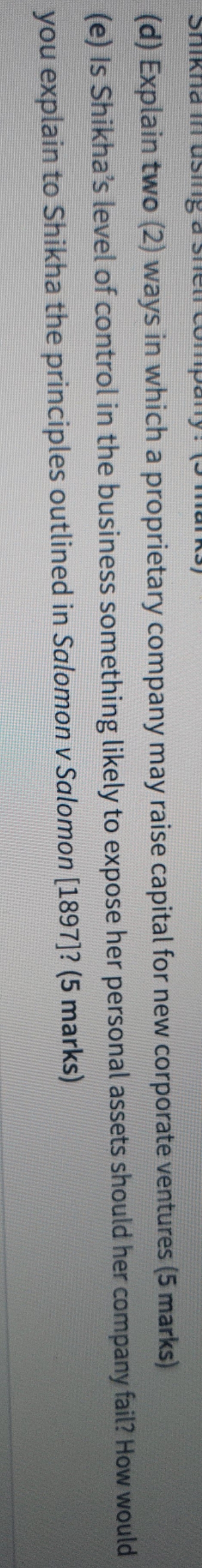  can you please help me with this question (d) Explain two