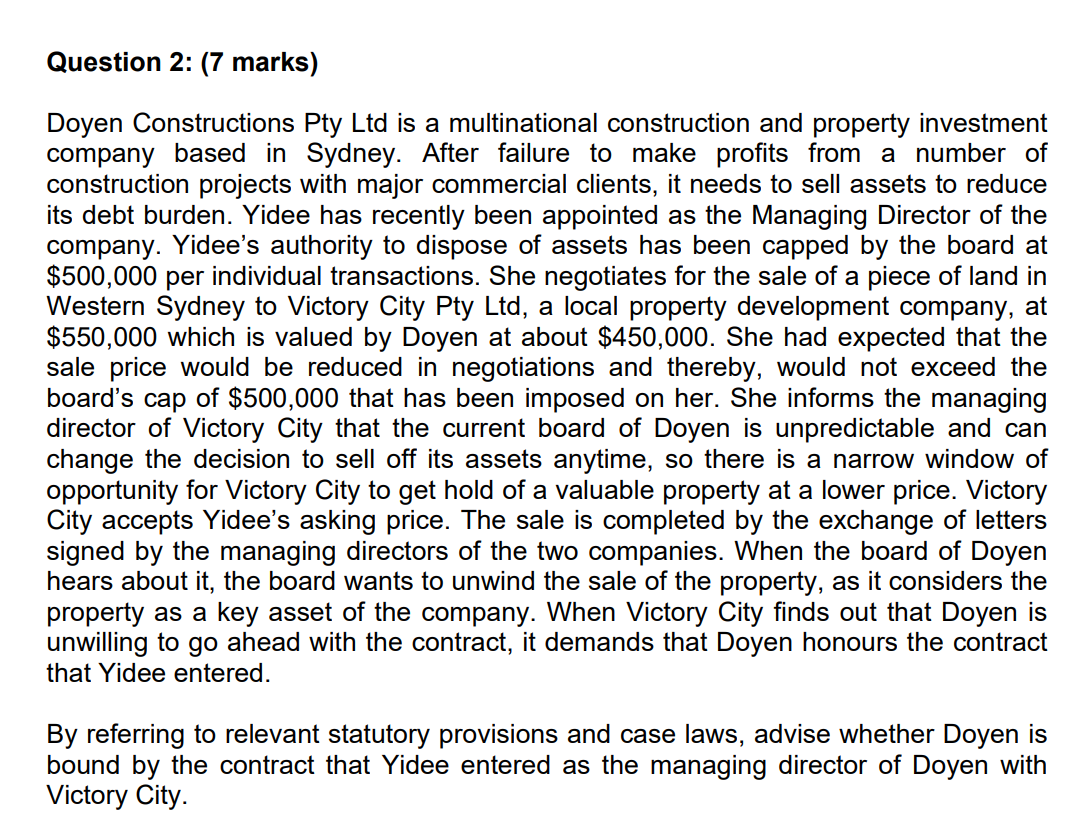 construction and property investment company based in Sydney. After failure to make