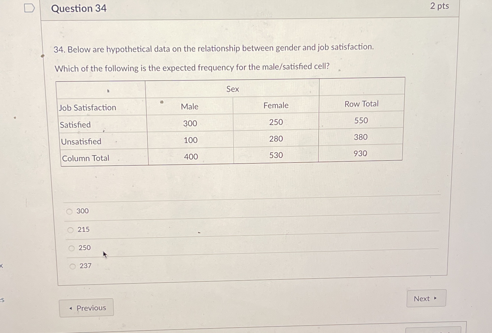  D Question 34 2 pts 34. Below are hypothetical data on