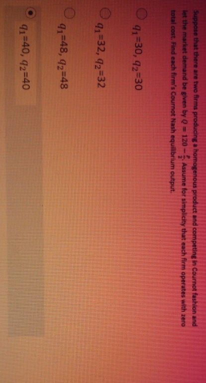 Please Help Answer Suppose that there are two firms producing a