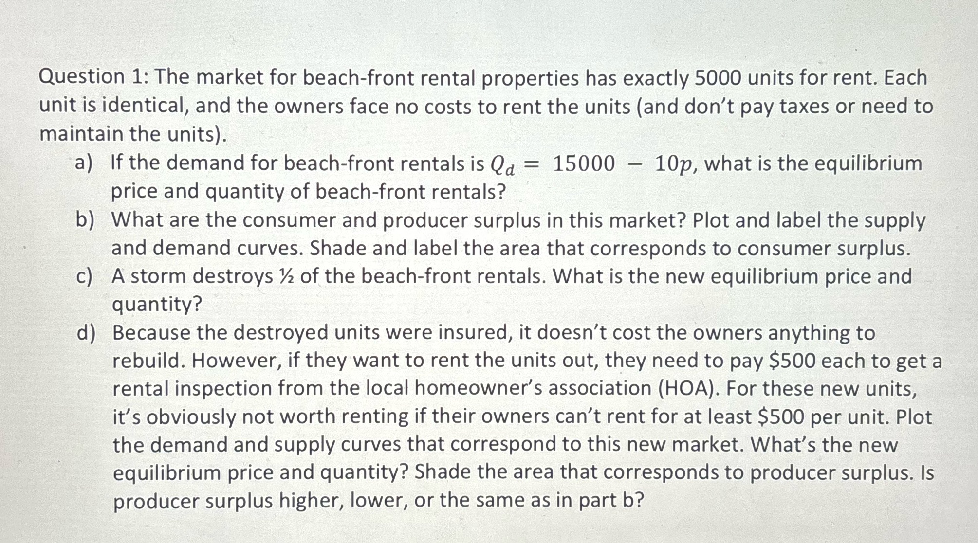 Please answer these questions Question 1: The market for beach-front rental