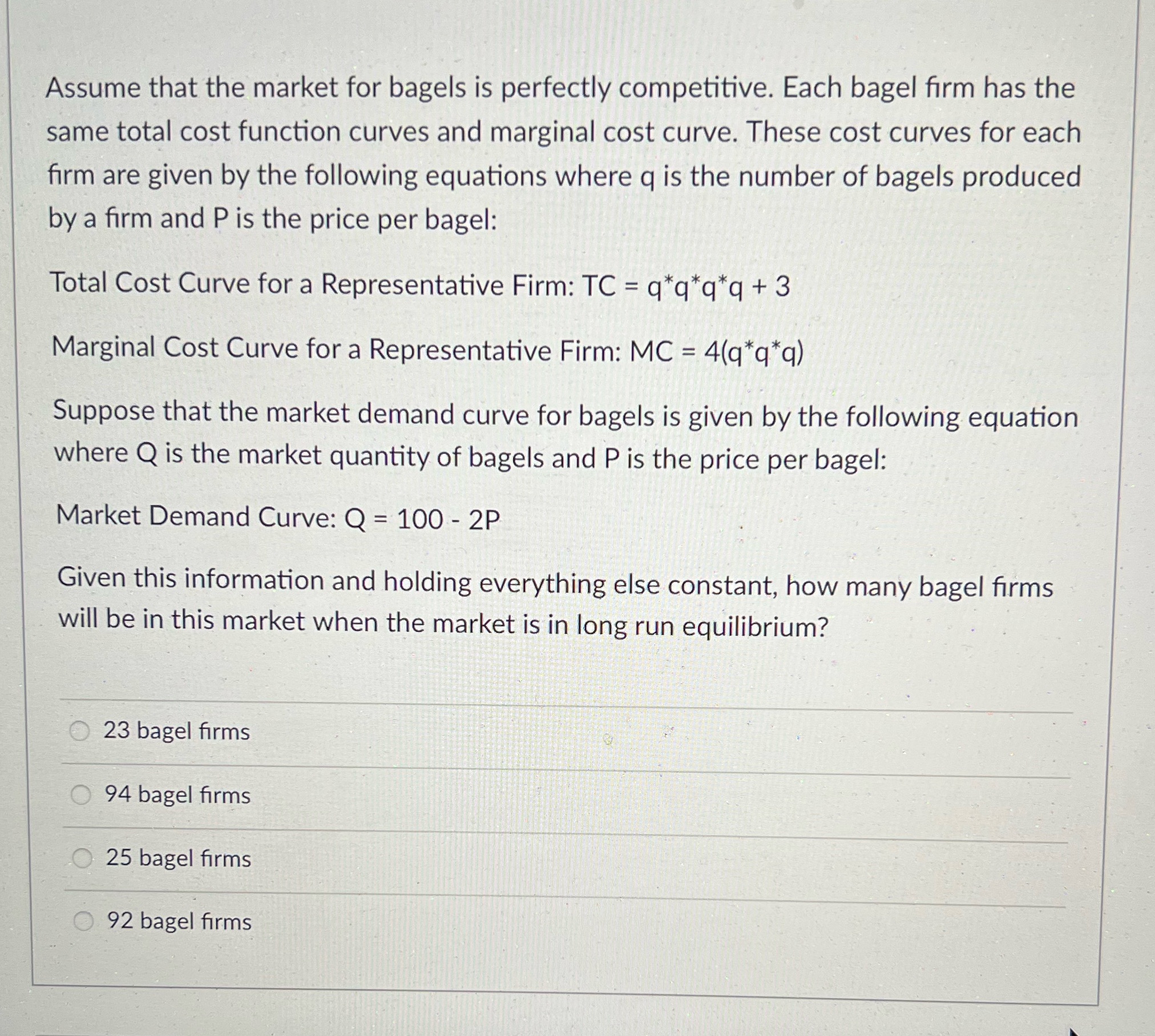 firms will be in this market when the market is in long
