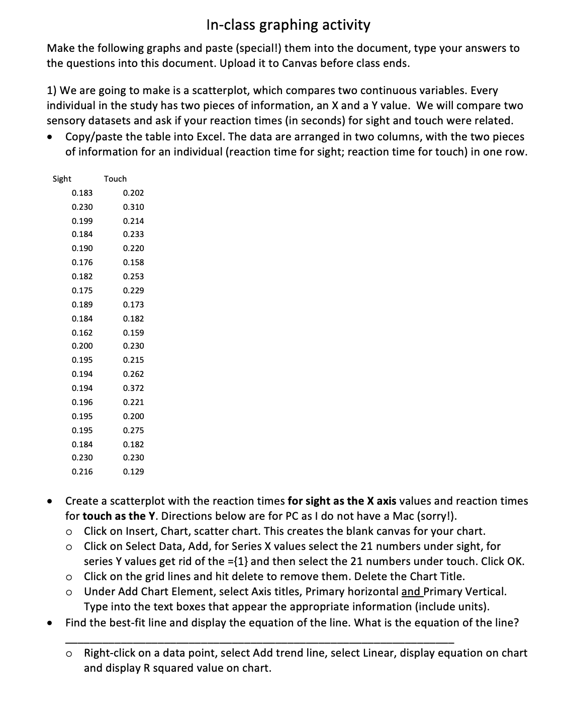 document. Upload it to Canvas before class ends. 1) We are going