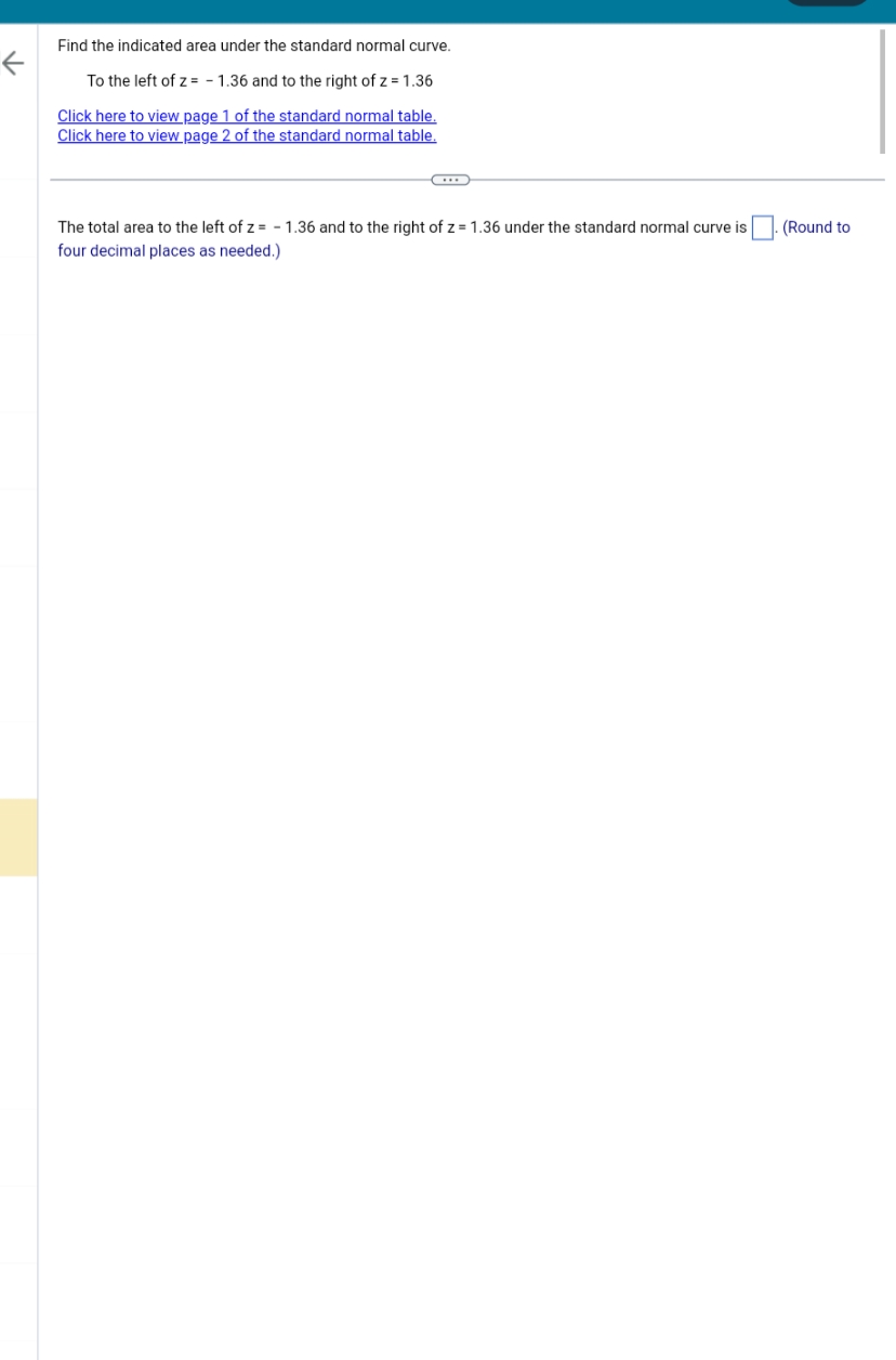  answer please Find the indicated area under the standard normal curve.