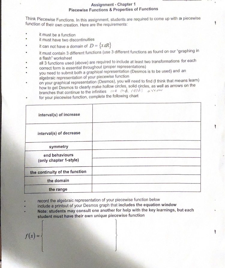 the requirements in the picture and also fill in the chart. Assignment