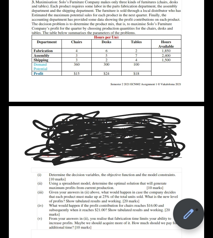  Answer the questions , separately and provide explanation 3. Maximisation: Solo's