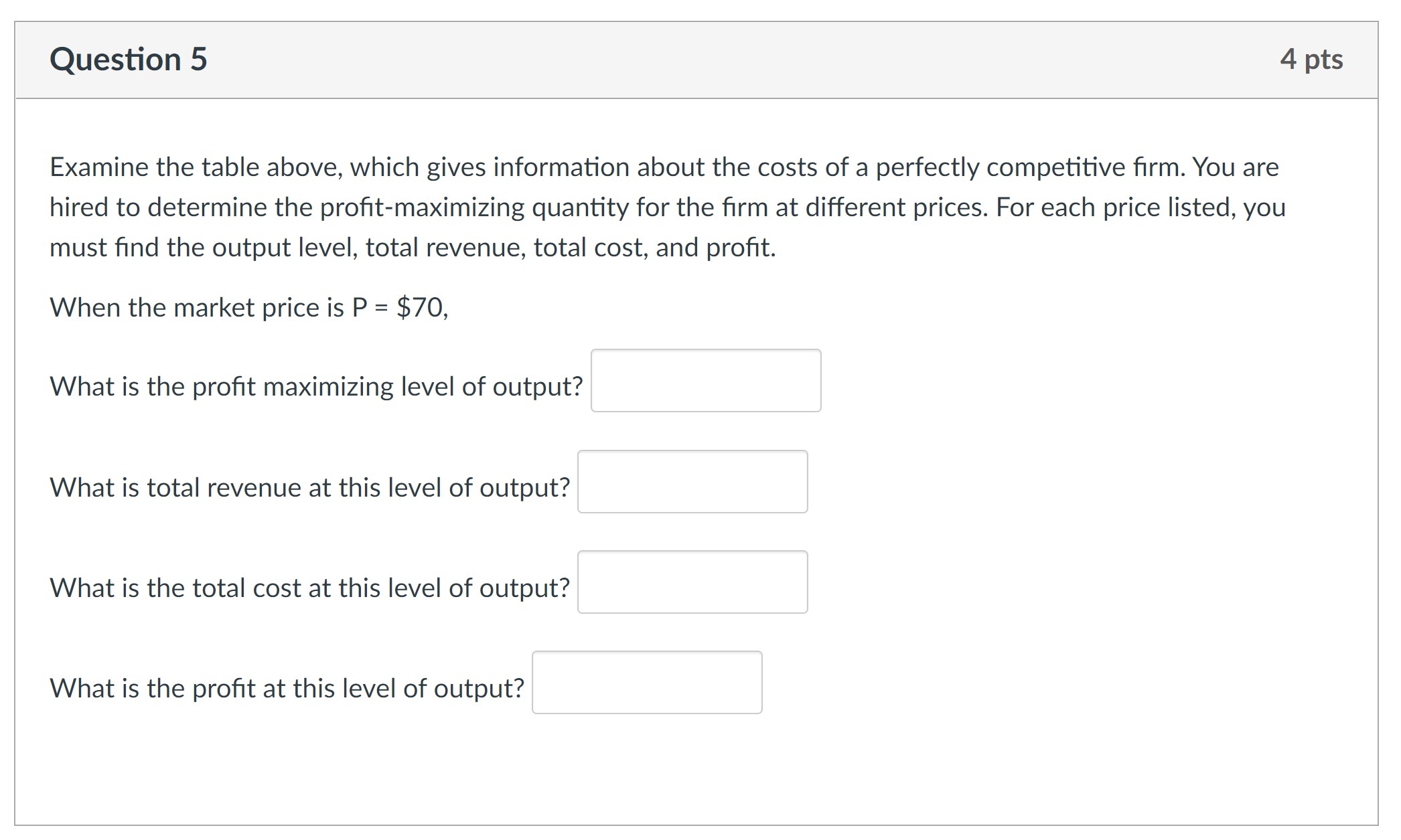 output? What is the profit at this level of output?Question 2 4