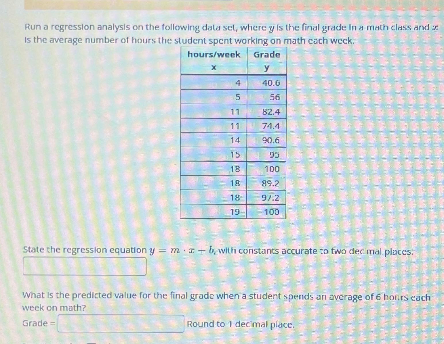 is the final grade in a math class and c is the