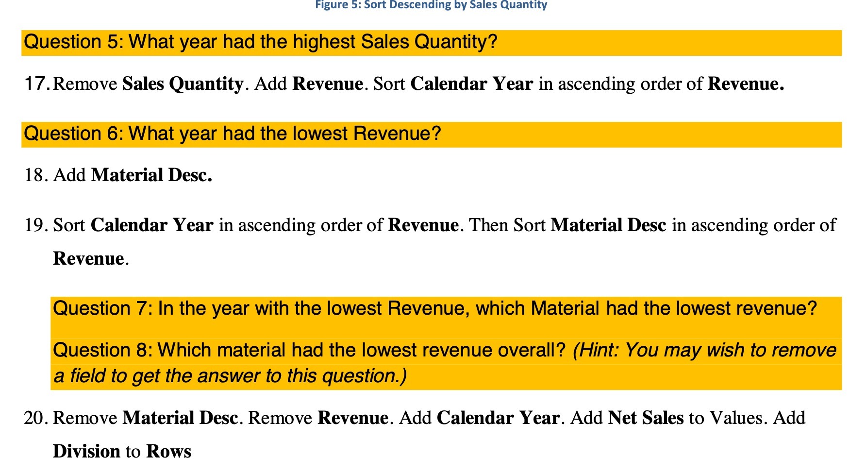 had the highest Sales Quantity? 17. Remove Sales Quantity. Add Revenue. Sort