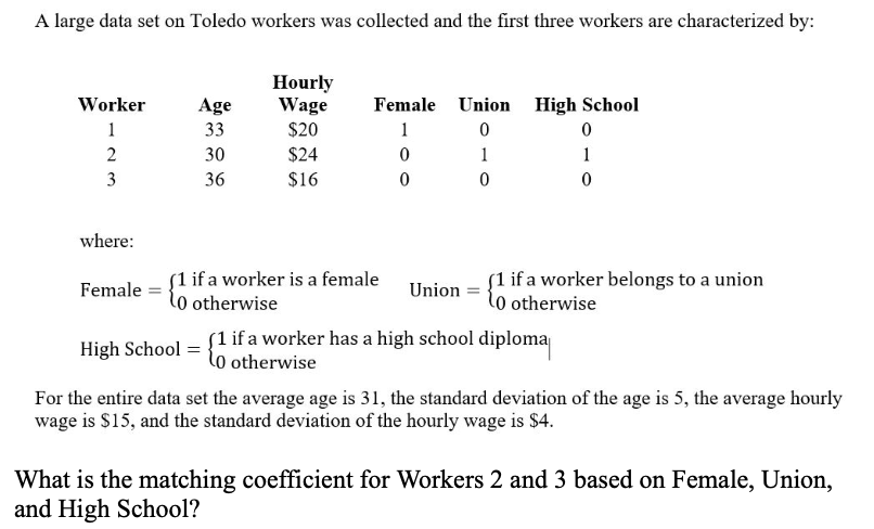  A large data set on Toledo workers was collected and the