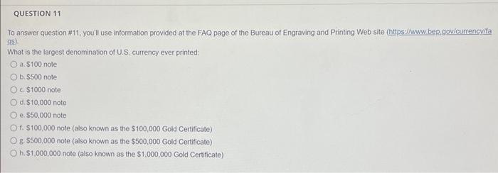 QUESTION 11 To answer question #11, you'll use information provided at