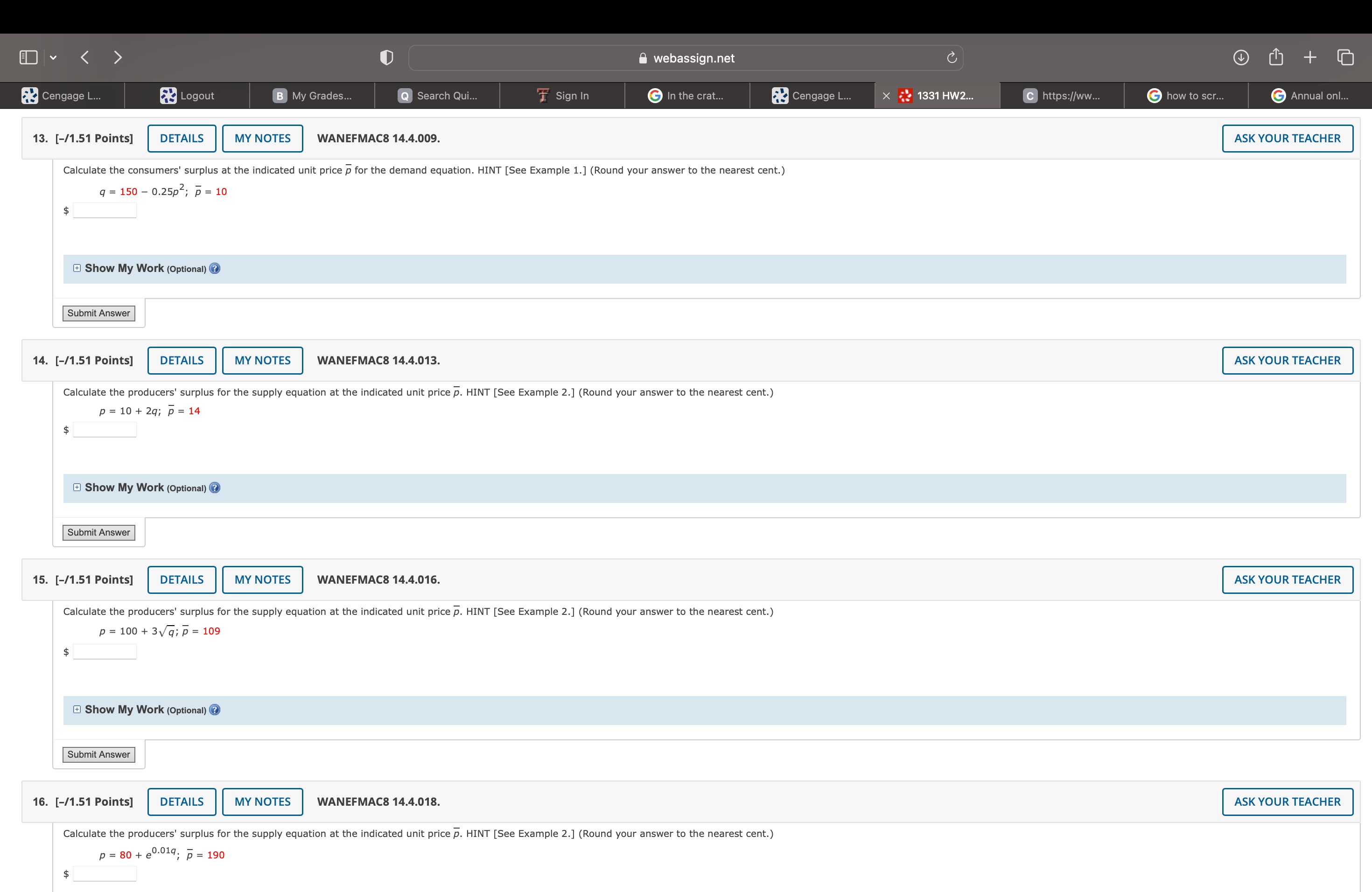 p for the demand equation. HINT [See Example 1.] (Round your answer