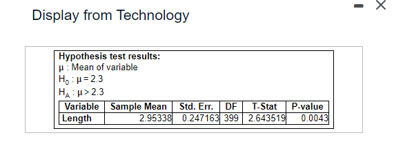 X Display from Technology Hypothesis test results: 1 : Mean of