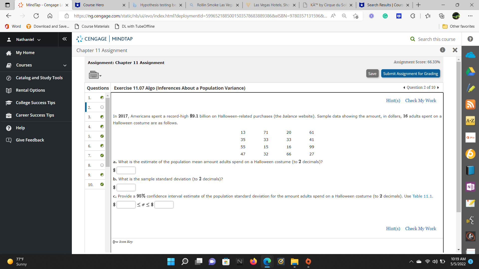  MindTap - Cengage Le X Course Hero X Hypothesis testing be