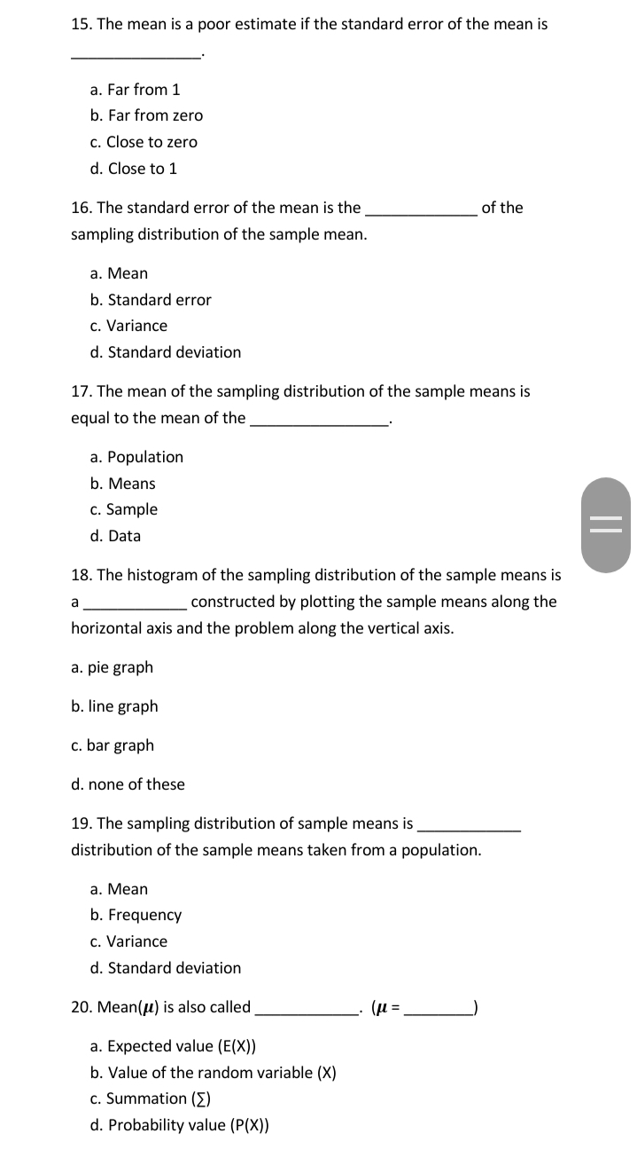 0.57% d. 57% 3. The mean and standard deviation of a population