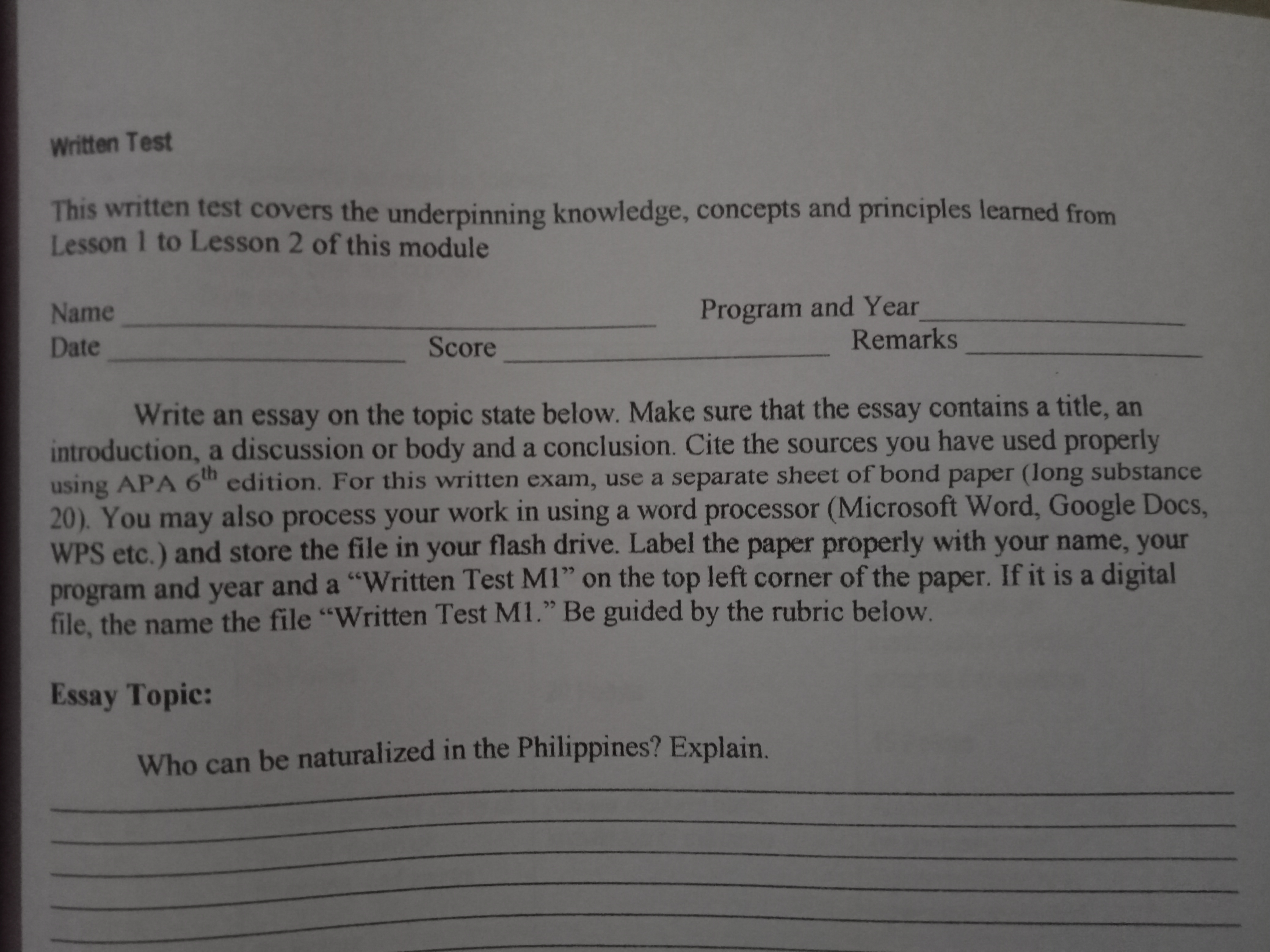 principles learned from Lesson 1 to Lesson 2 of this module Name