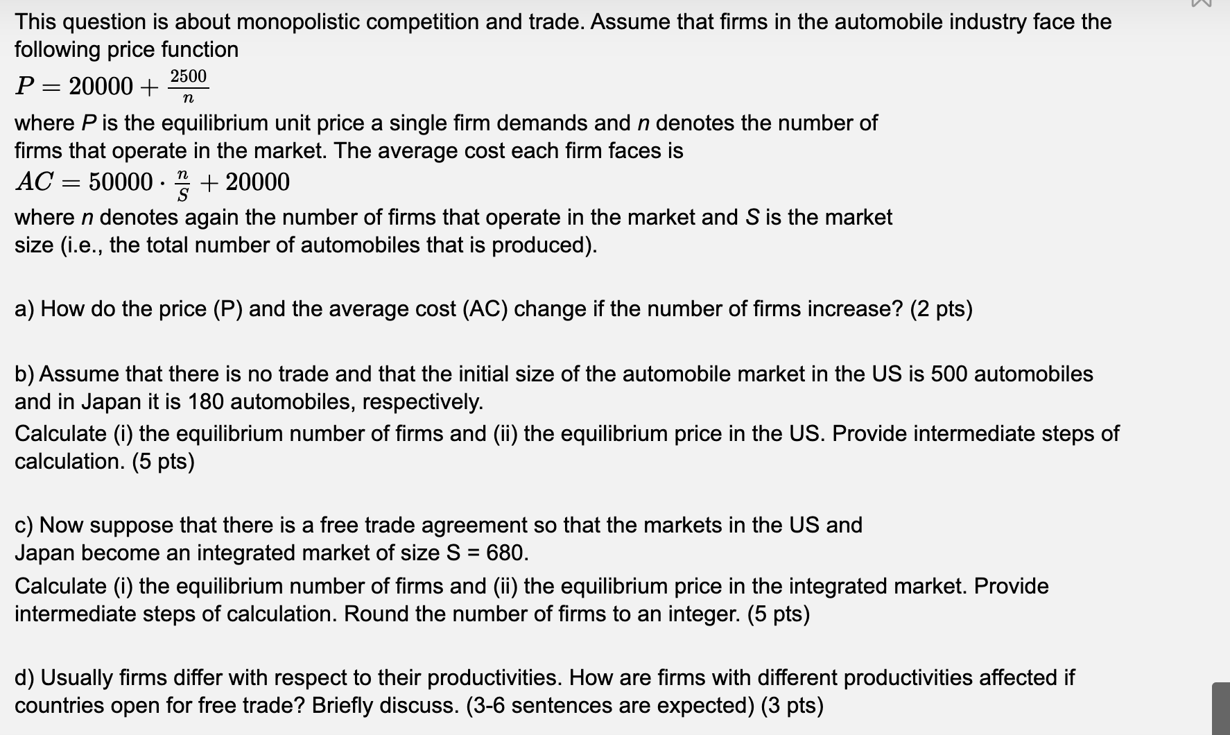 about monopolistic competition and trade. Assume that firms in the automobile industry