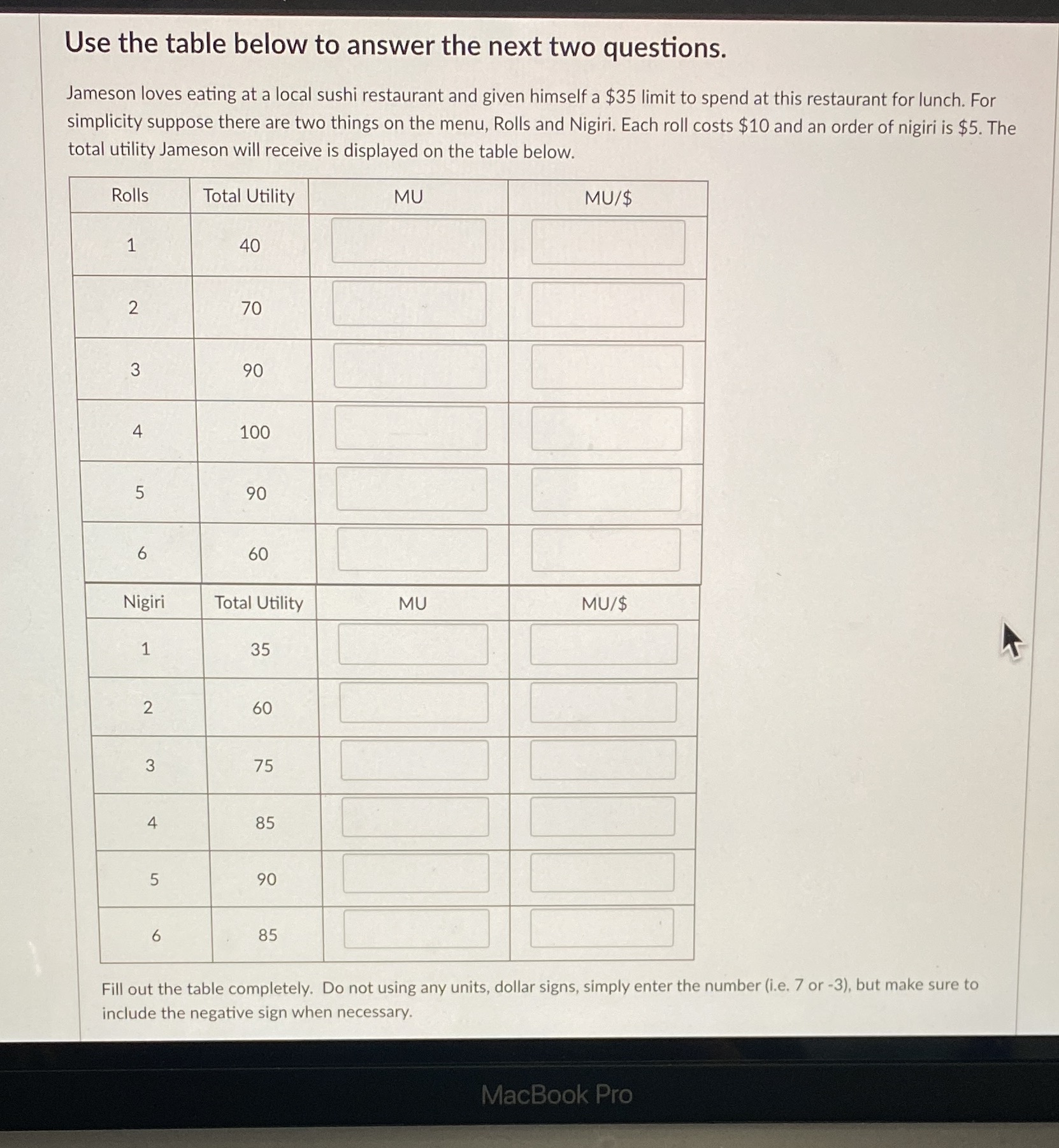  Use the table below to answer the next two questions. Jameson