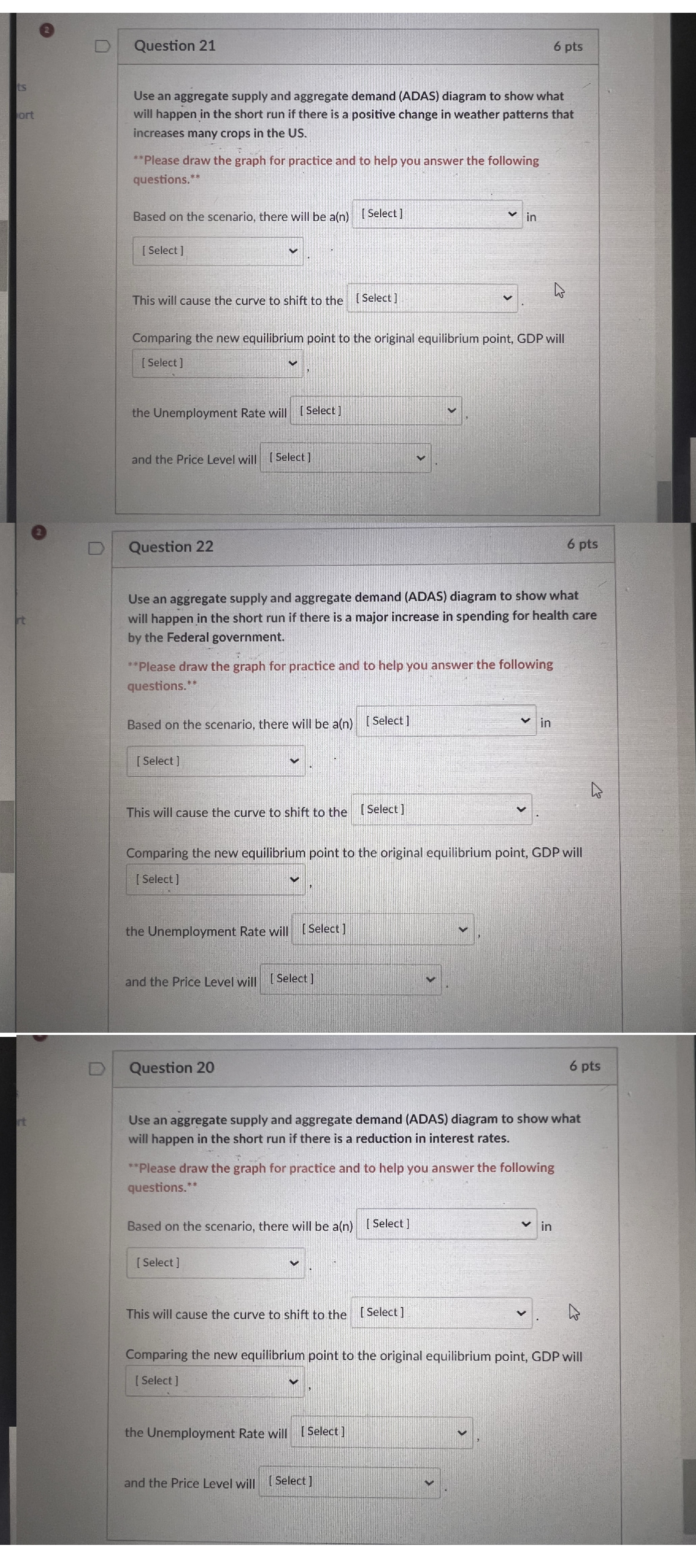  Questions 20-22 drop down multiple choice in order(all questions have the