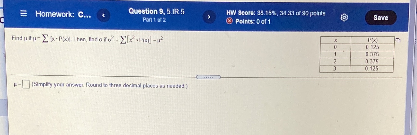 find o if 02 = E CX2 P(x)] p2 = C] (Simplify