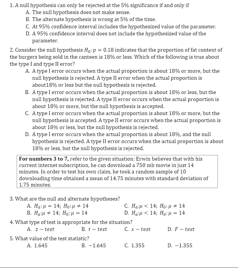 of the parameter. 2. Consider the null hypothesis H0: p = 0.18