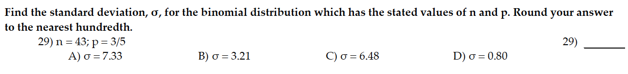 the stated values of n and p. Round your answer to the