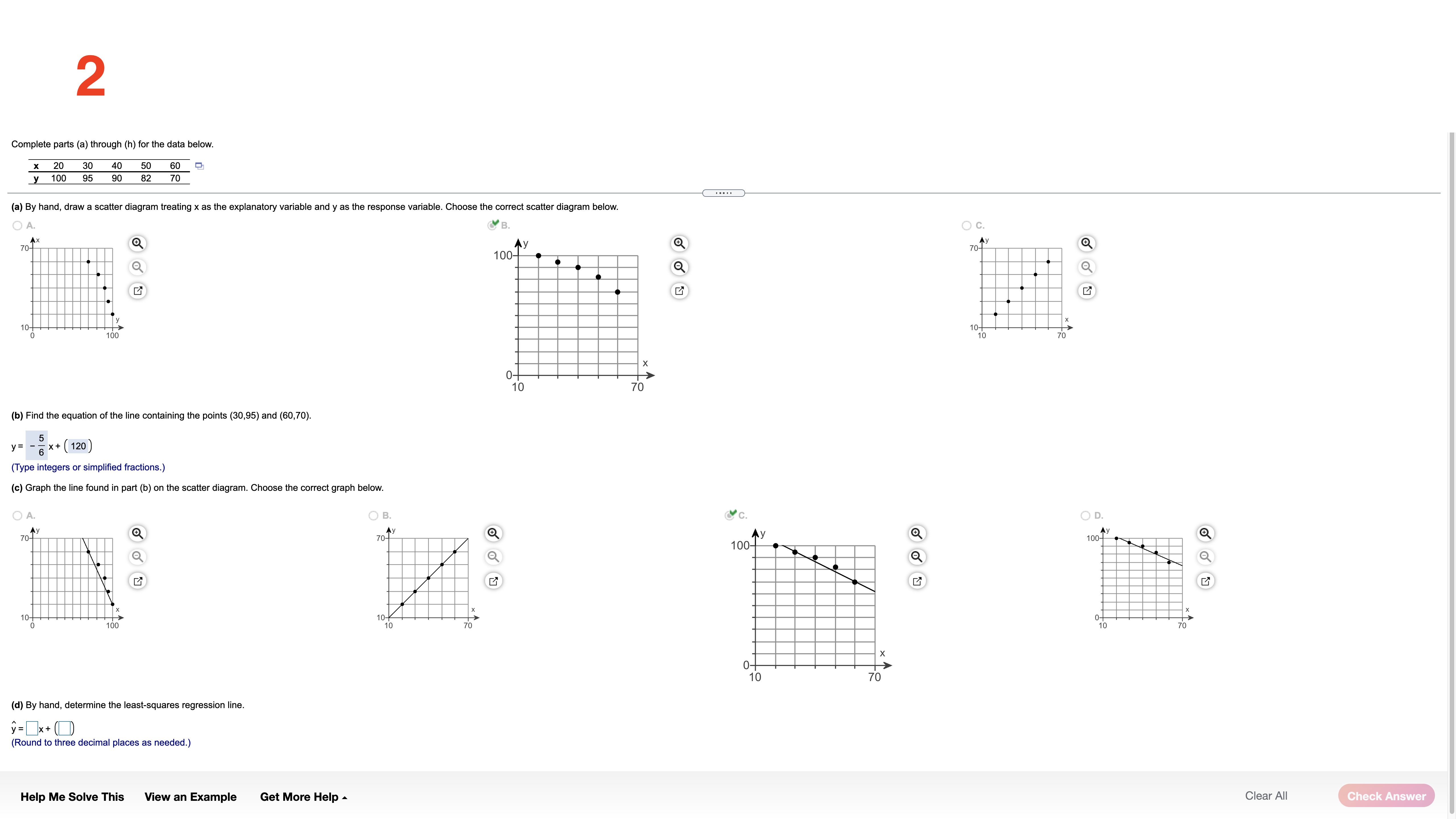 1 D (d) By hand. determine the least-squares regression line. y: x+