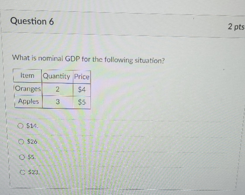  econ 2 math Question 6 2 pts What is nominal GDP