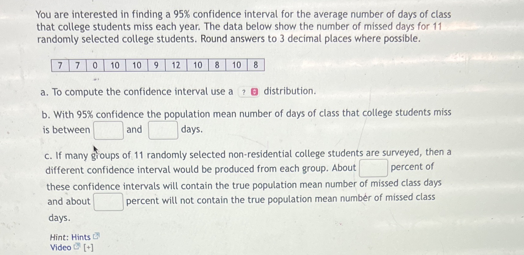 average number of days of class that college students miss each year.
