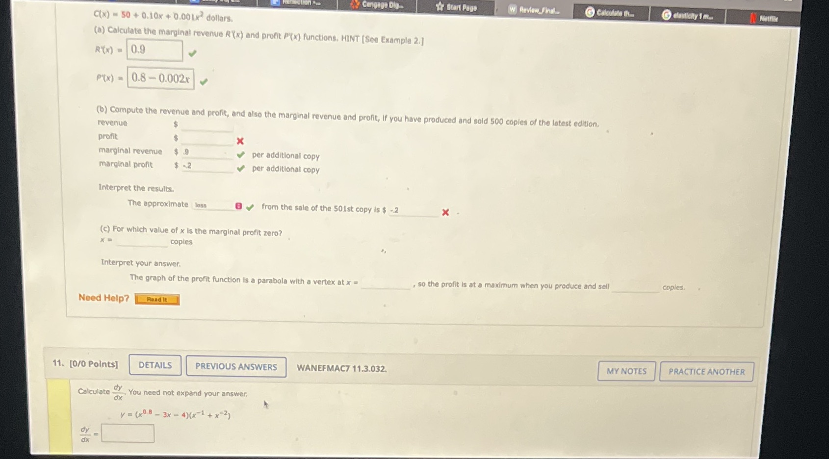 Please answer both Cengage Dig. Start Page W Review Final. C(x)