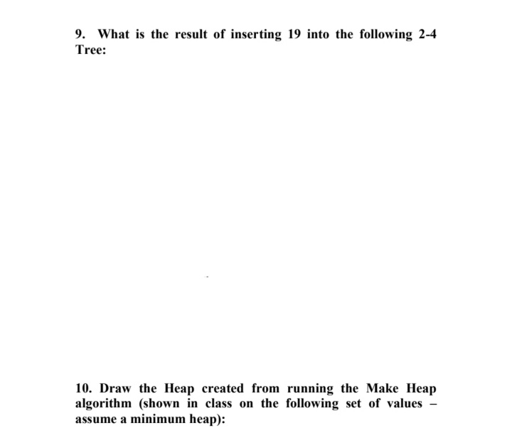 Draw the corresponding tree representation.9. What is the result of inserting 19