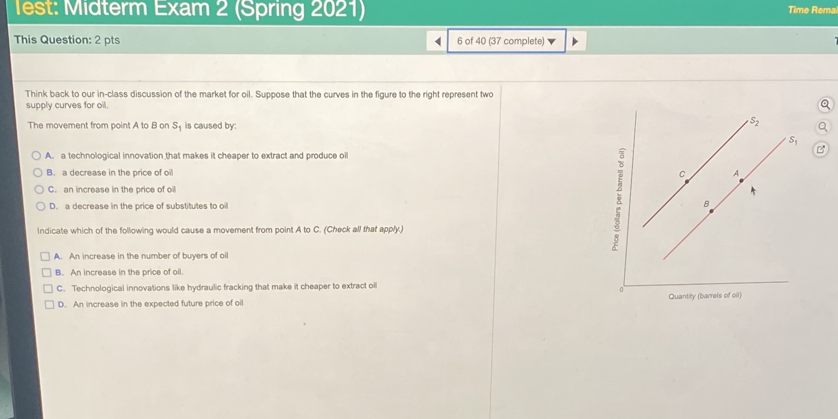 Test: Midterm Exam 2 (Spring 2021) Time Rema This Question: 2