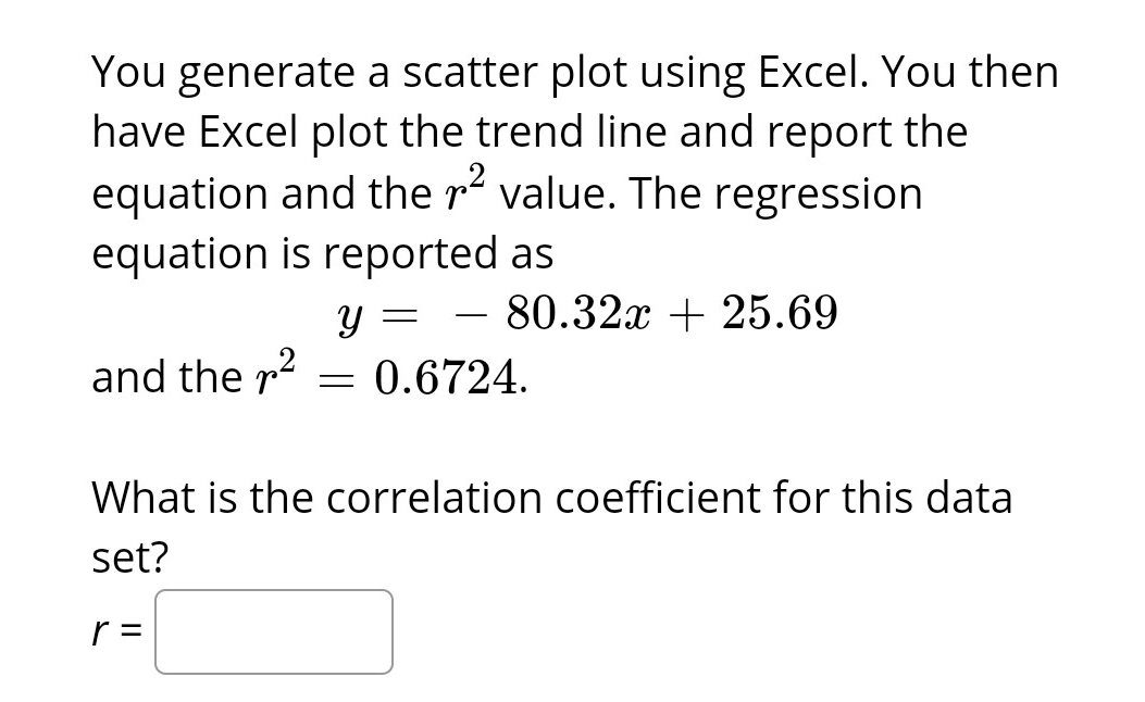  home work You generate a scatter plot using Excel. You then
