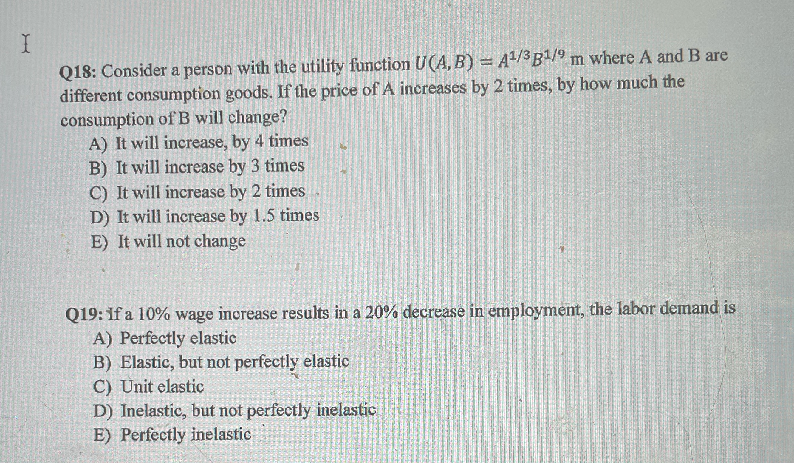 with the utility function U(A, B) = A1/3B1/9 m where A and