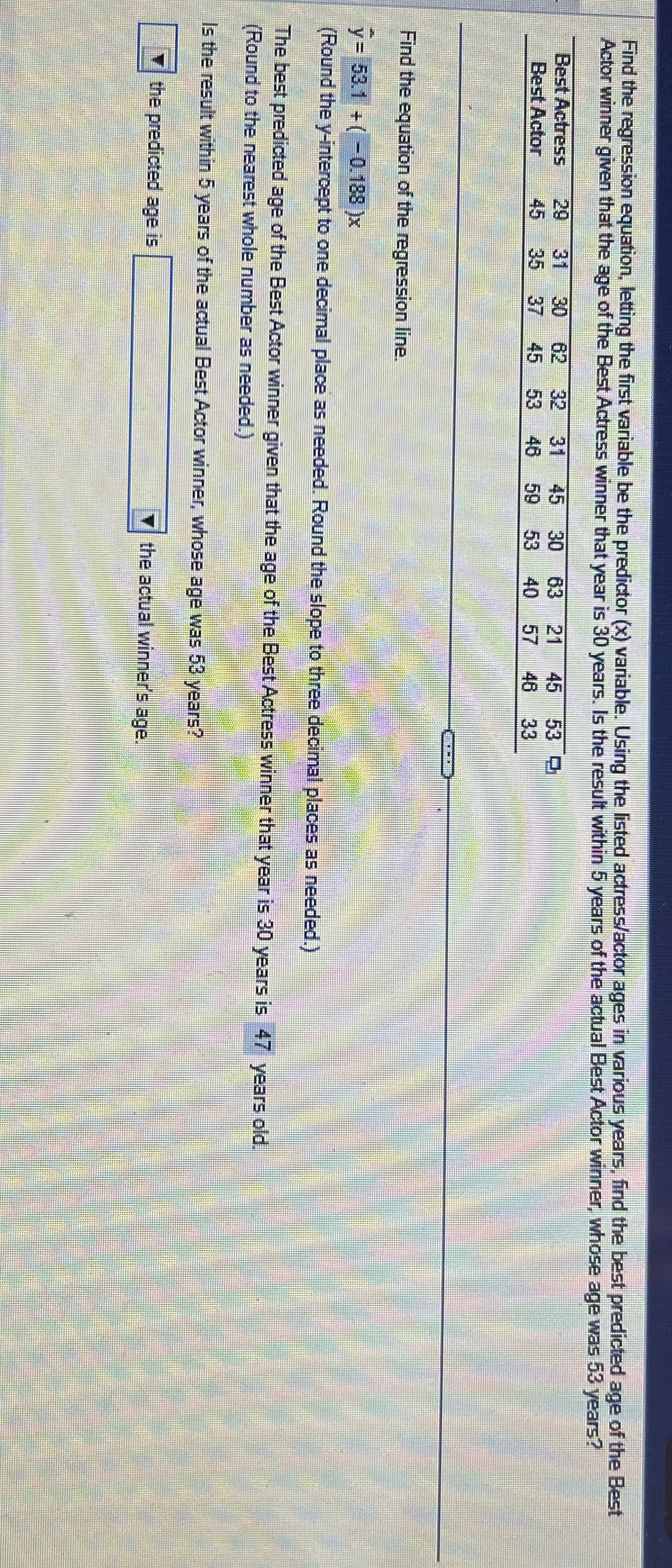 Find the regression equation, letting the first variable be the predictor