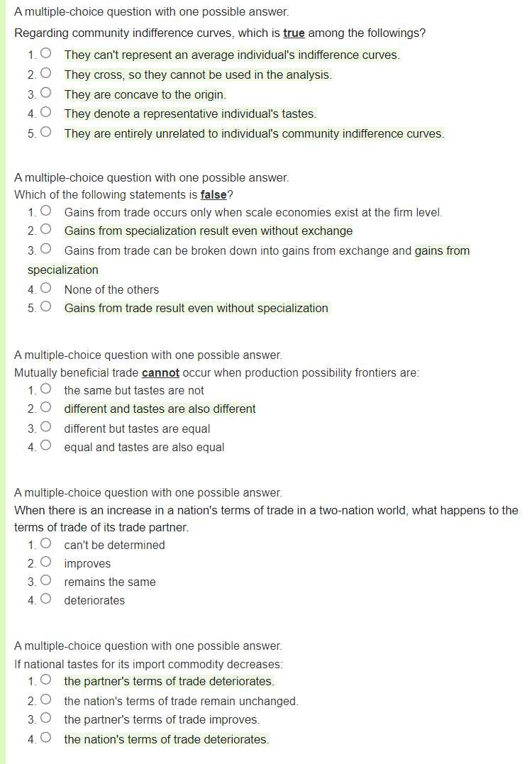  A multiplechoice question with one possible answer. Regarding community indifference curves,