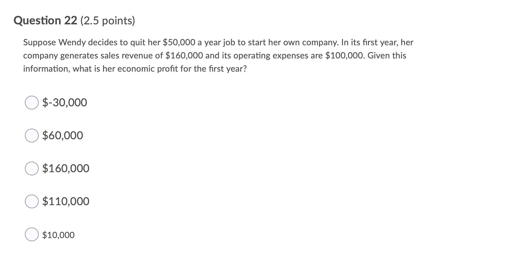 $60,000 $160,000 $110,000 $10,000Question 23 (2.5 points) The maximum amount of total